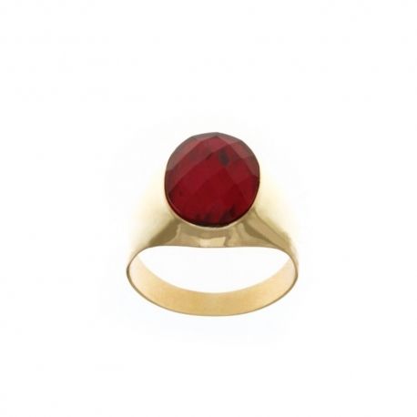 Bague en or jaune 18 Kt 750/1000 avec quartz rouge poli pour homme