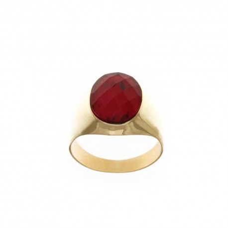 Yellow gold 18 Kt 750/1000 with red quartz shiny man ring