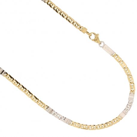 Corrente em ouro amarelo e branco de 18 Kt 750/1000 com elos de tigre alternados