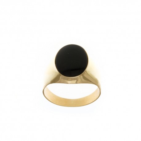 18 Kt 750/1000 geelgouden ring met gepolijste zwarte onyxsteen voor heren