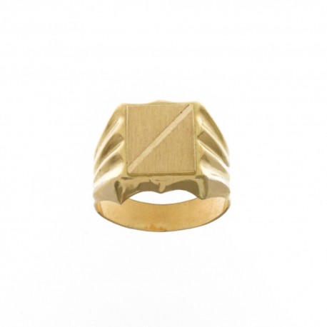 Inel din aur galben de 18 Kt 750/1000 cu decoratiuni pe baza dreptunghiulara pentru barbati