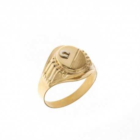 18Kt prsten ze žlutého zlata 750/1000 s podkovou z leštěného a saténového bílého zlata pro muže
