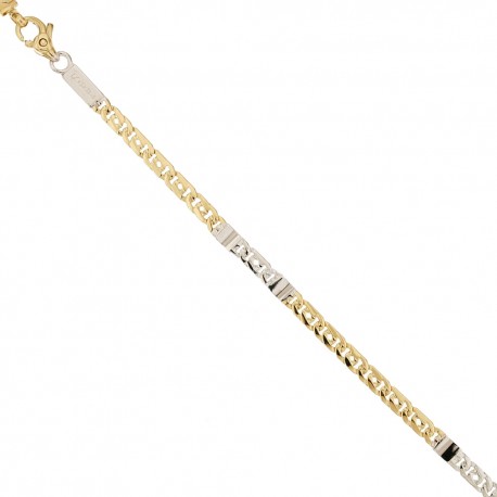 Bracelet en or jaune et blanc 18 Kt 750/1000 avec maille tigre alternée
