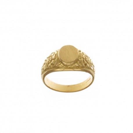 Yellow gold 18 Kt 750/1000 oval shaped with decoration shiny and satin man ring