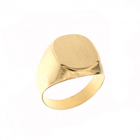 Muški prsten od žutog zlata 18 Kt 750/1000 s pravokutnom bazom, poliranim i satenskim završetkom
