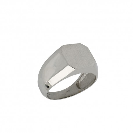 Ανδρικό δαχτυλίδι 18 Kt 750/1000 λευκόχρυσο σε σχήμα ορθογώνιο γυαλισμένο και σατέν