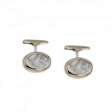 Gold 18k 750/1000 with diamonds and mother of pearl man oval cufflinks
