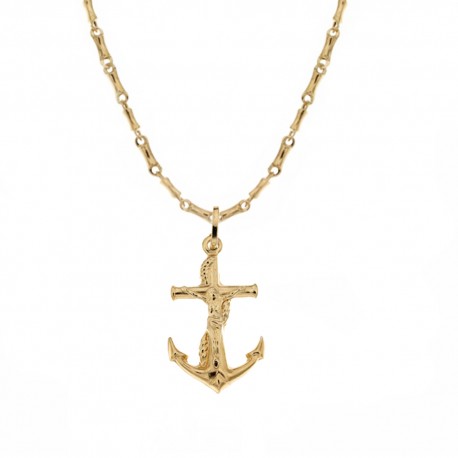 Yellow gold 18k 750/1000 with pendant anchor shiny men necklace