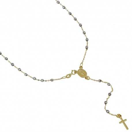 Rosario en oro de 18 Kt 750/1000 con cadena y esferas alternas con colgante Madonna unisex