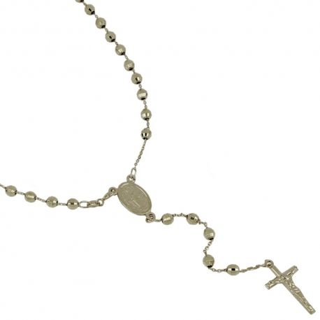 Rosário em ouro 18 Kt 750/1000 com corrente e esferas alternadas com pingente Madonna unissex