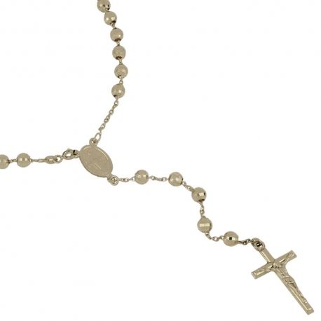 Rosenkranz aus 18 Kt 750/1000 Gold mit Kette und abwechselnden Kugeln mit Madonna-Anhänger, Unisex