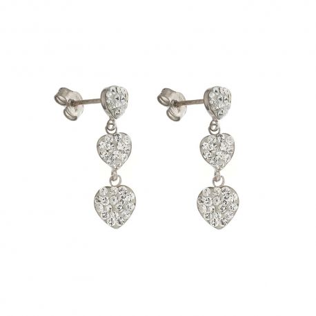 Orecchini pendenti in oro bianco 18 Kt 750/1000 con cuori e zirconi bianchi