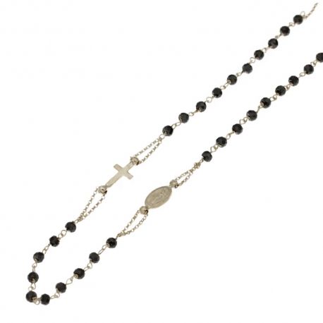 Ροζάριο χρυσό 18 Kt 750/1000 με Madonna και unisex μαύρες σφαίρες