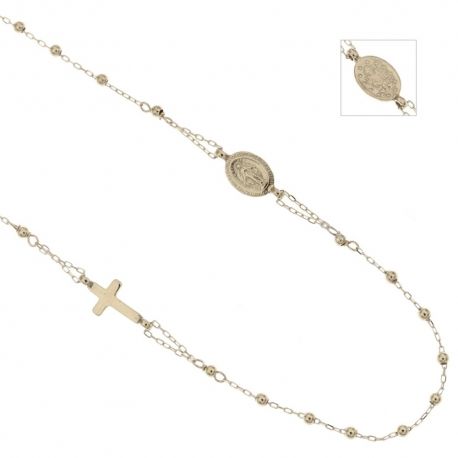 18 Kt 750/1000 gull rosenkrans med Madonna og kors, unisex polert finish
