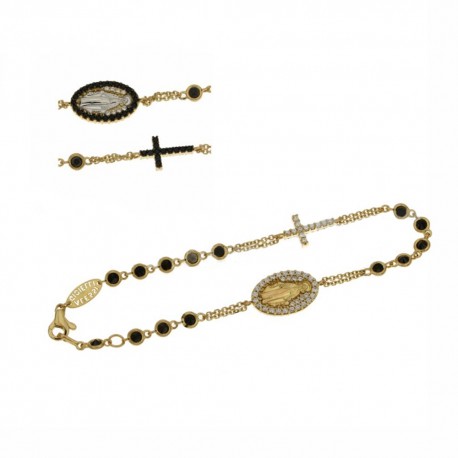 Bracciale modello rosario in oro 18 Kt 750/1000 con zirconi neri