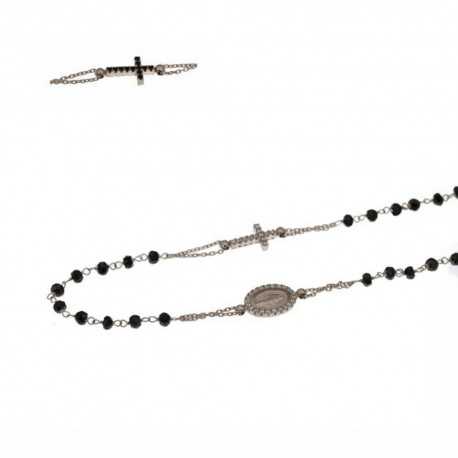 Collar rosario unisex de oro 750/1000 de 18 quilates con circonitas y piedras negras