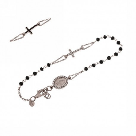Bracciale modello rosario in oro 18 Kt 750/1000 con zirconi e pietre nere unisex
