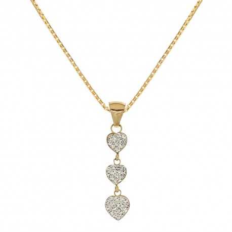 Halskette aus 18-karätigem 750/1000-Gelbgold mit Herzen und weißen Zirkonen für Damen