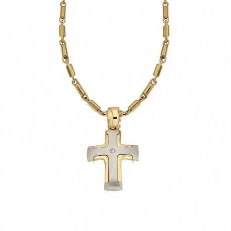18 Kt 750/1000 gult guld halsband med korsformat hänge med diamant för män