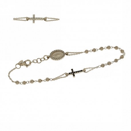Bracciale modello rosario in oro 18 Kt 750/1000 con zirconi bianchi e neri unisex