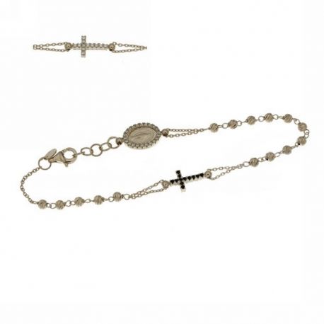 Pulseira rosário unissexo em ouro 18K 750/1000 com zircões brancas e pretas
