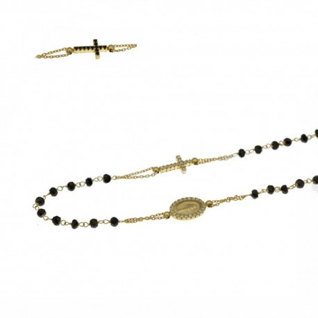 Collar rosario unisex de oro 750/1000 de 18 quilates con piedras negras y circonitas negras