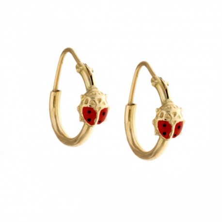 Kreisförmige Ohrringe aus 18-karätigem 750/1000-Gelbgold mit emailliertem Marienkäfer für Damen