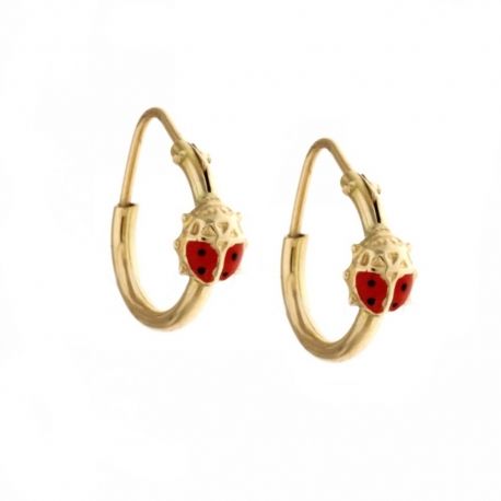 Pendientes oro amarillo 18 Kt 750/1000 modelo círculo con mariquita esmaltada para mujer