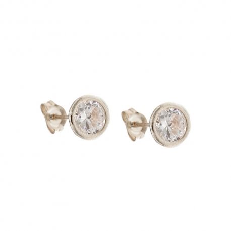 Boucles d'oreilles solitaires en or 18 Kt 750/1000 avec zircons blancs pour femme