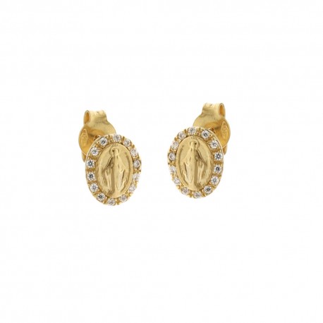 Yellow gold 18k 750/1000 with Virgin Mary and white cubic zirconia woman earrings