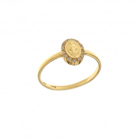 Dámsky prsteň zo žltého zlata 18K 750/1000 s Madonou a bielymi zirkónmi