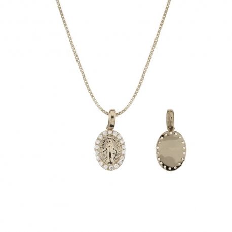 Collana in oro bianco 18 Kt 750/1000 con pendente di zirconi bianchi con Madonna