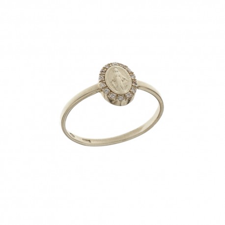 Damski pierścionek z 18-karatowego białego złota 750/1000 z Madonną i białymi cyrkoniami