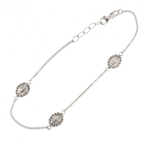White gold 18k 750/1000 with Virgin Mary and white cubic zirconia bracelet