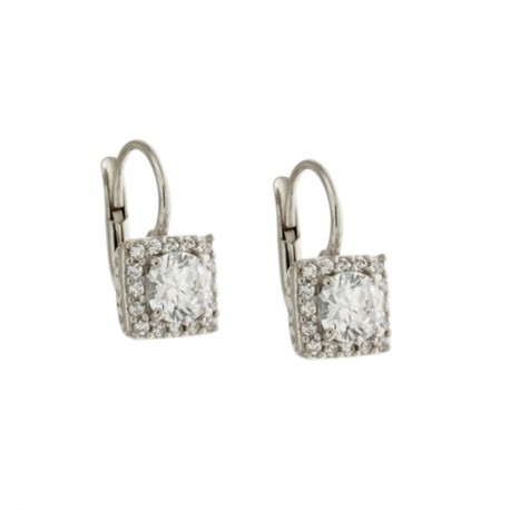 White gold 18k 750/1000 with white cubic zirconia shiny woman earrings