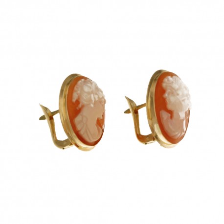 Yellow gold 18k 750/1000 with natural cameo woman earrings