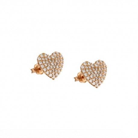 Rose gold 18k 750/1000 with white cubic zirconia hearts woman earrings