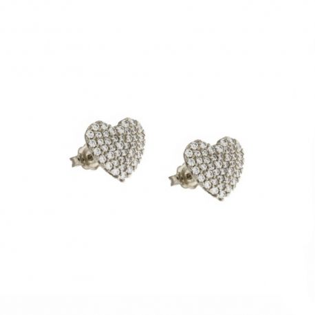 Boucles d'oreilles en Or blanc 18 Kt 750/1000 avec un coeur de zircons blancs