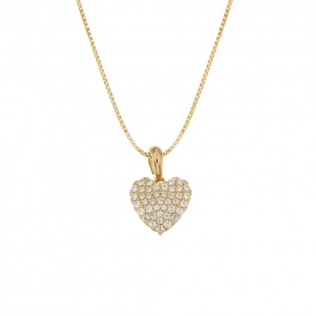 Yellow gold 18k 750/1000 with white cubic zirconia heart woman necklace
