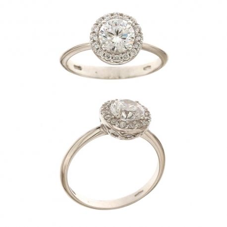 Anillo en oro blanco de 18 Kt 750/1000 con circonitas blancas brillantes para mujer