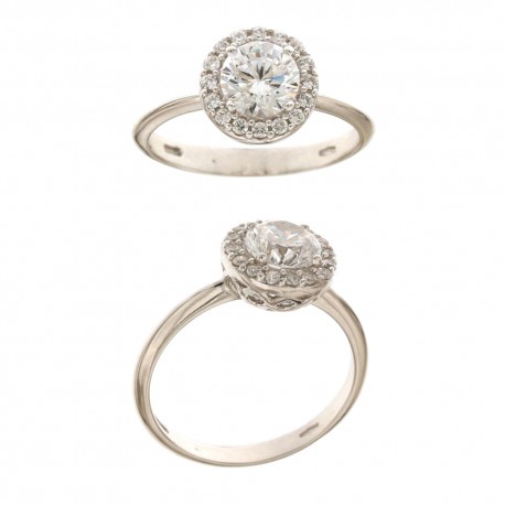Женское кольцо из белого золота 18 карат 750/1000 пробы с блестящими белыми цирконами