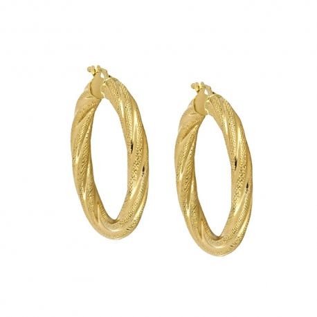 Brincos de argola em ouro amarelo 18K 750/1000 polidos e trabalhados para mulheres