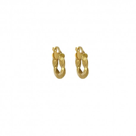 Γυαλισμένα και δουλεμένα γυναικεία σκουλαρίκια κρίκου από κίτρινο χρυσό 18Κ 750/1000