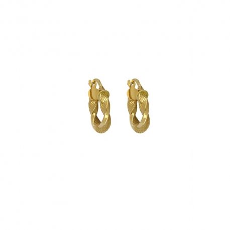 Yellow gold 18k 750/1000 shiny and hammered hoops woman earrings