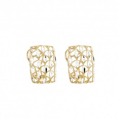 Gold 18k 750/1000 square shaped shiny and hammered openworked earrings