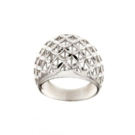 Bague en Or blanc 18 Kt 750/1000 ajourée finition martelée pour femme