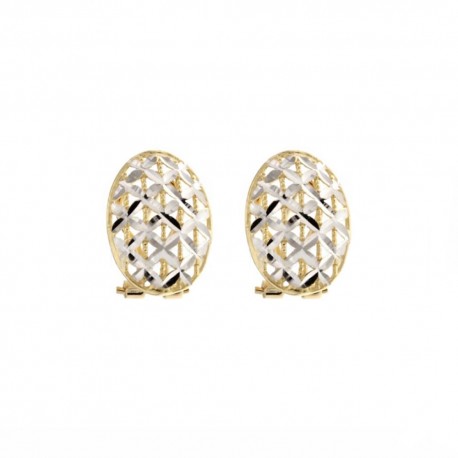 White and yellow gold 18k 750/1000 oval shaped shiny and hammered openworked earrings