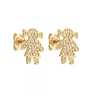 18K 750/1000 黄金耳环，镶嵌锆石，呈小女孩形状