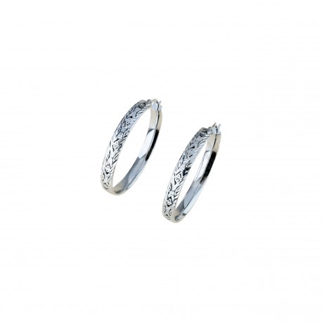 White gold 18 Kt 750/1000 hammered hoops woman earrings