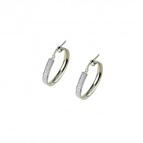 White gold 18 Kt 750/1000 shiny and diamond cut hoops woman earrings